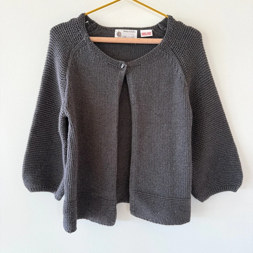 Zara Girls Charcoal Gray Metallic Knit Cardigan 3-4Y Button Front